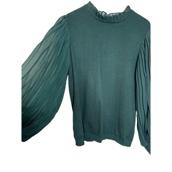 Adrianna Papell Ruffle Collar  Sweater Blouse with Balloon Sleeves Size L Green - Picture 3 of 9